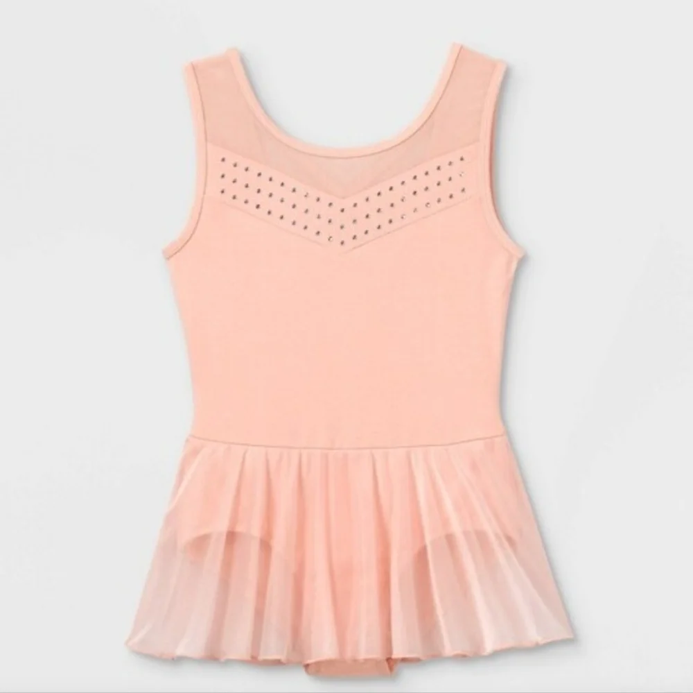 Cat & Jack Girls' Dance Cross Back kirted Leotard Pink Size XS 4/5